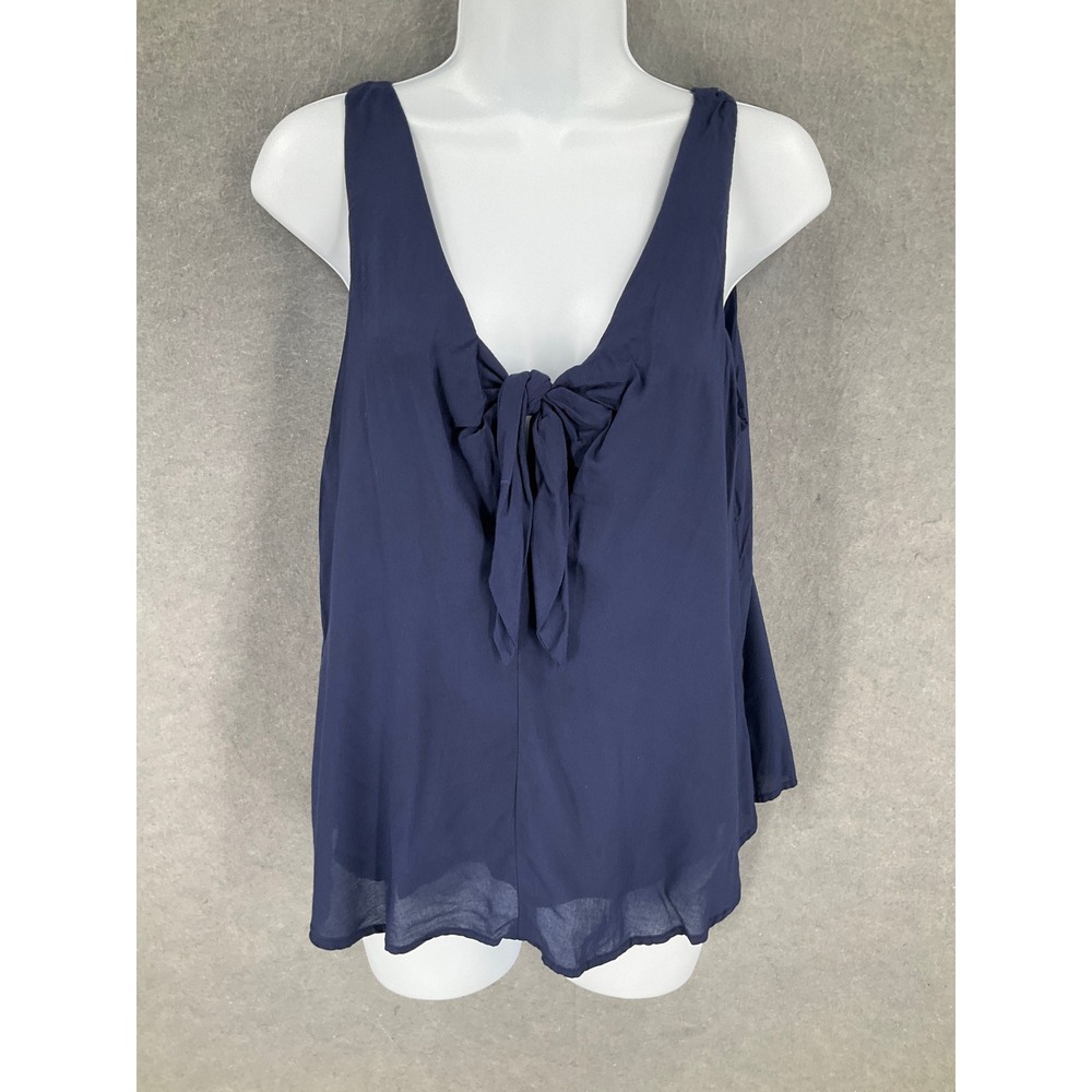 Maeve Top Women's Sz Small Navy Blue Tie-Front Sleeveless Blouse Flowy Bohemian